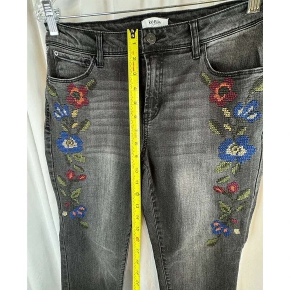 Kensie‎ Jeans Embroidered Floral Skinny Denim Pants Gray 10 Y2K Streetwear 63-23